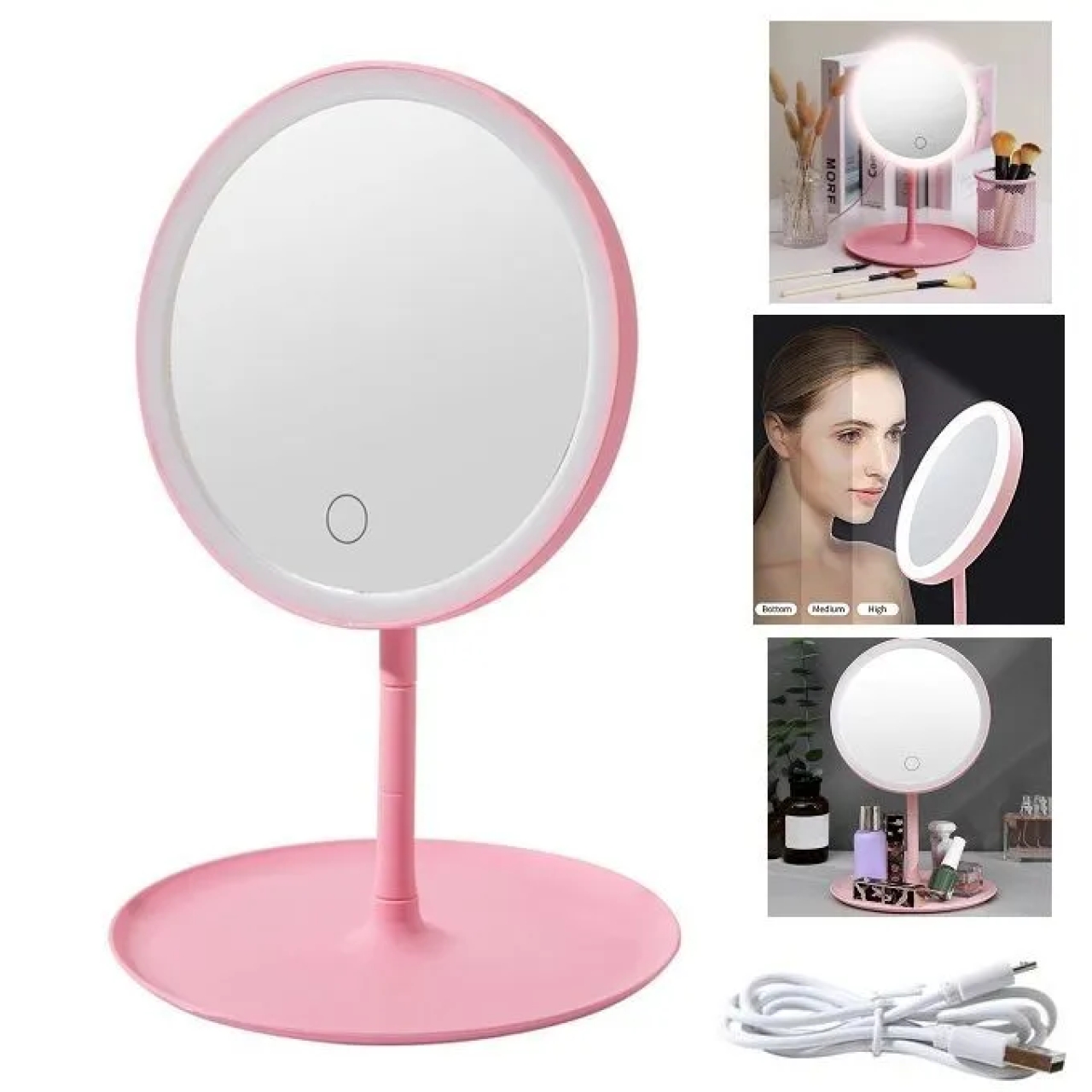 استند لوازم آرایشی و آینه رینگ لایت دار لمسی چراغ دار مدل LED makeup mirror