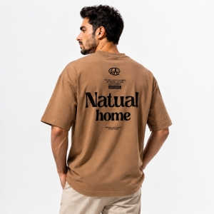 تیشرت مردانه قواره باکسی طرح Natual home رنگ قهوه‌ای 