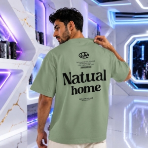 تیشرت مردانه قواره باکسی طرح Natual home رنگ سبز
