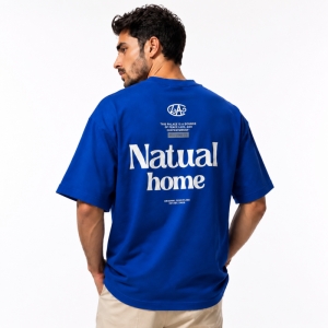 تیشرت مردانه قواره باکسی طرح Natual home رنگ آبی