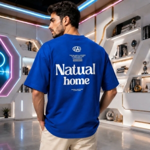 تیشرت مردانه قواره باکسی طرح Natual home رنگ آبی