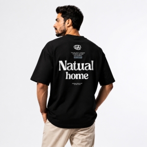 تیشرت مردانه قواره باکسی طرح Natual home رنگ مشکی 