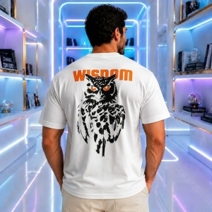 تیشرت مردانه قواره باکسی طرح Wisdom رنگ سفید 