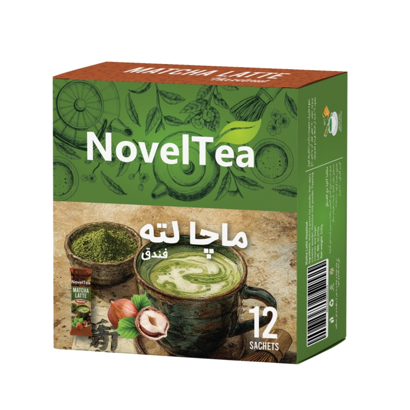 ماچا لته شیر فندق کم شکر ناولتی جعبه 12 ساشه ای
