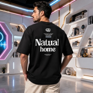 تیشرت مردانه قواره باکسی طرح Natual home رنگ مشکی 