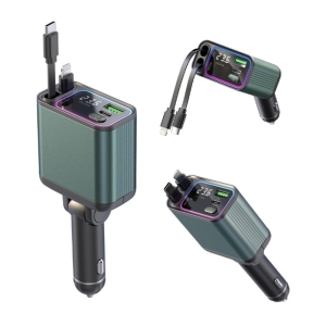 شارژر فندکی گرین لاین مدل Green Lion RETRACTABLE 90W CAR CHARGER