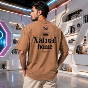 تیشرت مردانه قواره باکسی طرح Natual home رنگ قهوه‌ای 