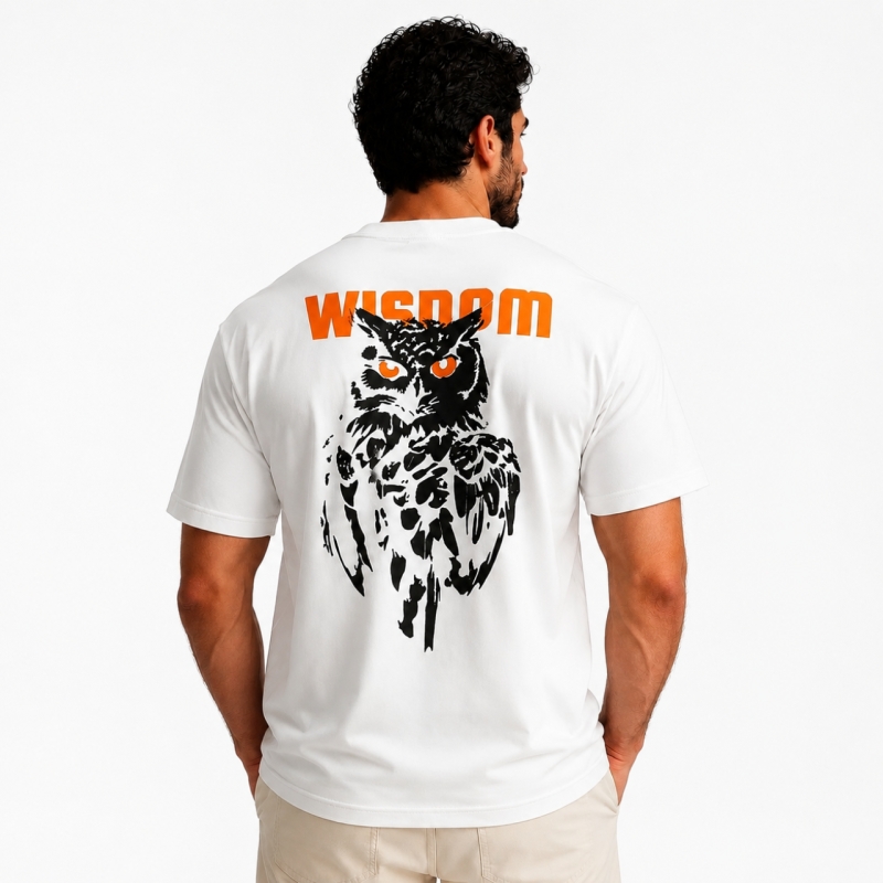 تیشرت مردانه قواره باکسی طرح Wisdom رنگ سفید 