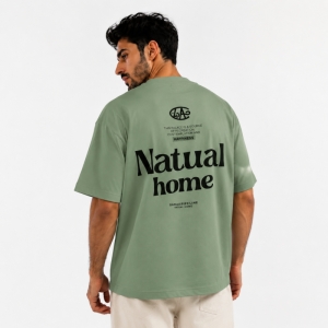 تیشرت مردانه قواره باکسی طرح Natual home رنگ سبز