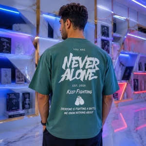 تیشرت مردانه قواره باکسی طرح NEVER رنگ سبز