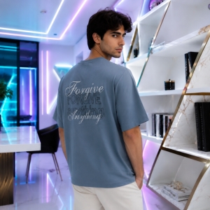 تیشرت مردانه باکسی طرح Anything رنگ طوسی 