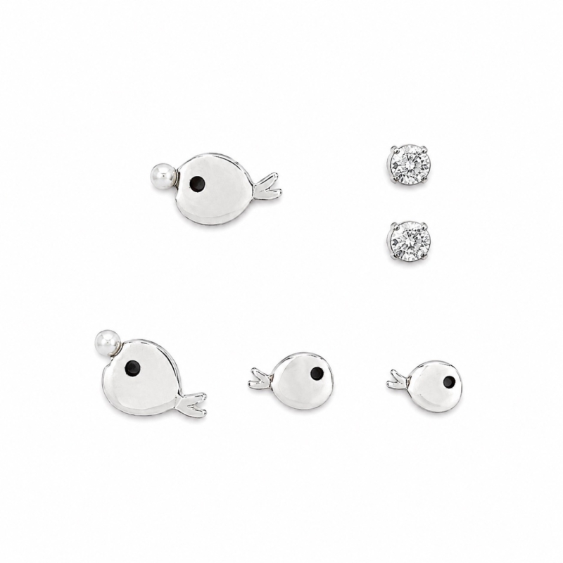 گوشواره میخی نقره سه جفتی طرح ماهی کد GU55