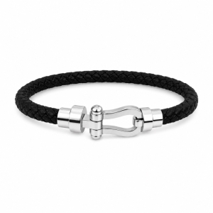 دستبند نقره و چرم طرح FRED