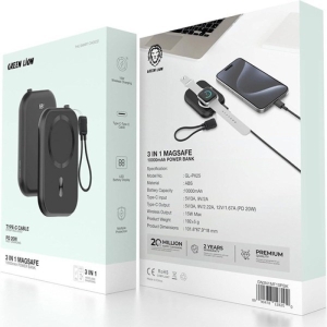 پاوربانک گرین لاین مدل 3IN1 MAGSAFE ظرفیت ۱۰ هزار میلی آمپر ساعت