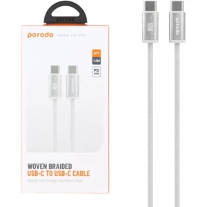 کابل شارژ ۲سر تایپ سی Porodo مدل PD-W60CC1-WH