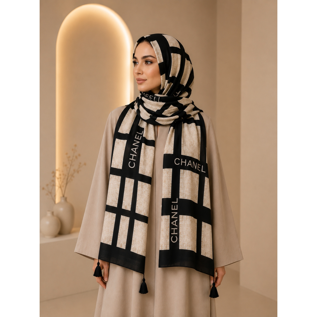 شال روزمره طرح لِگو چنل رنگ مشکی