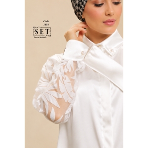 شومیز مجلسی مدل پرنیان رنگ سفید کد 1881 برند SET