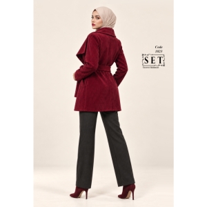 پالتو مخمل مدل لارا رنگ قرمز کلاسیک کد 1823 برند SET