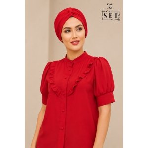شومیز مدل زمرد رنگ قرمز لاکی کد 1824 برند SET