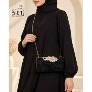 کیف مجلسی زنانه رنگ مشکی طرح طاووس کد 1421 برند SET