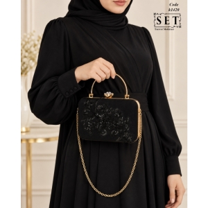 کیف مجلسی زنانه رنگ مشکی طرح گلسان کد 1420 برند SET