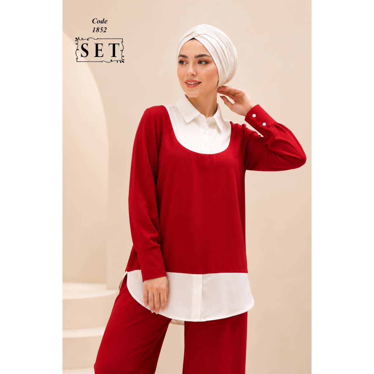 ست غیررسمی مدل سامانتا رنگ قرمز اناری کد 1852 برند SET