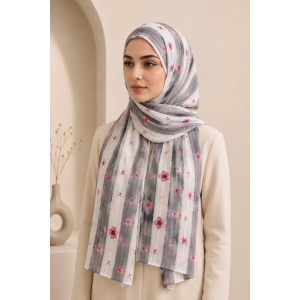 شال دخترانه طرح شکوفه رنگ طوسی