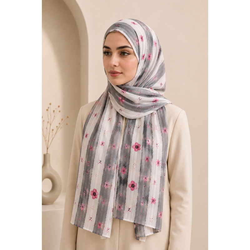 شال دخترانه طرح شکوفه رنگ طوسی