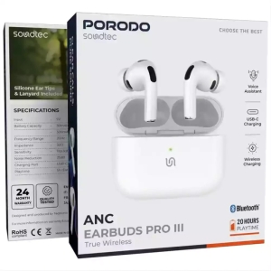 هندزفری بیسیم پورودو مدل PD8002WH Soundtec ANC True Wireless Earbuds Pro 3 با نویز کنسلینگ 25dB