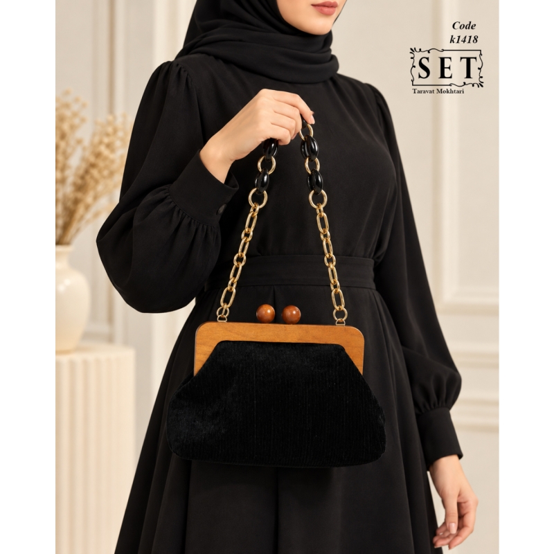 کیف مجلسی زنانه رنگ مشکی فانتزی کد 1418 برند SET