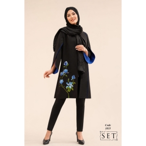 مانتو مجلسی کرپ مدل لوتوس رنگ کاربنی کد 1835 برند SET