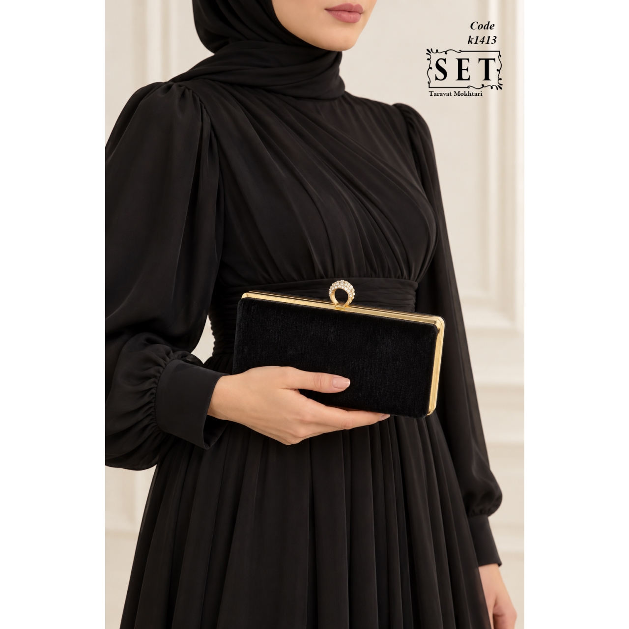 کیف مجلسی زنانه رنگ مشکی انگشتری کد 1413 برند SET