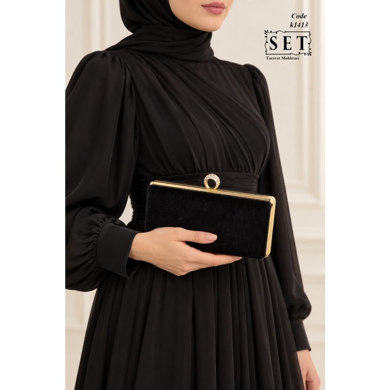 کیف مجلسی زنانه رنگ مشکی انگشتری کد 1413 برند SET