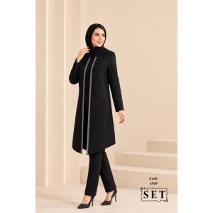مانتو کرپ مجلسی مدل کیانا رنگ مشکی کد 1840 برند SET