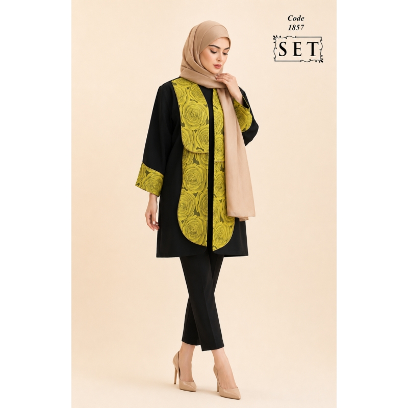 مانتو ژاکارد مدل گلنوش رنگ زرد کهربایی کد 1857 برند SET