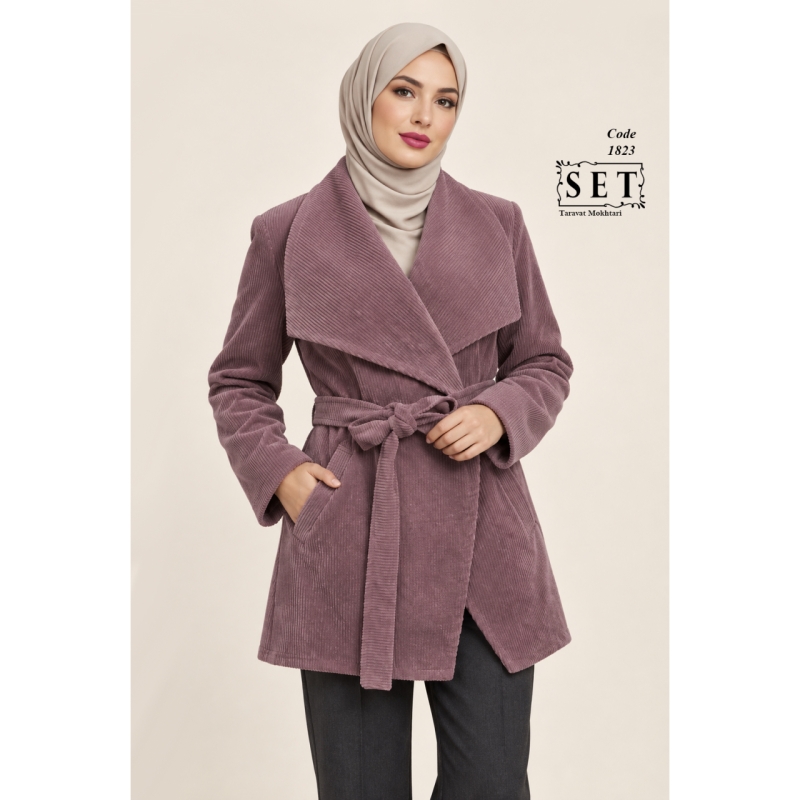پالتو مخمل مدل لارا رنگ کالباسی کد 1823 برند SET