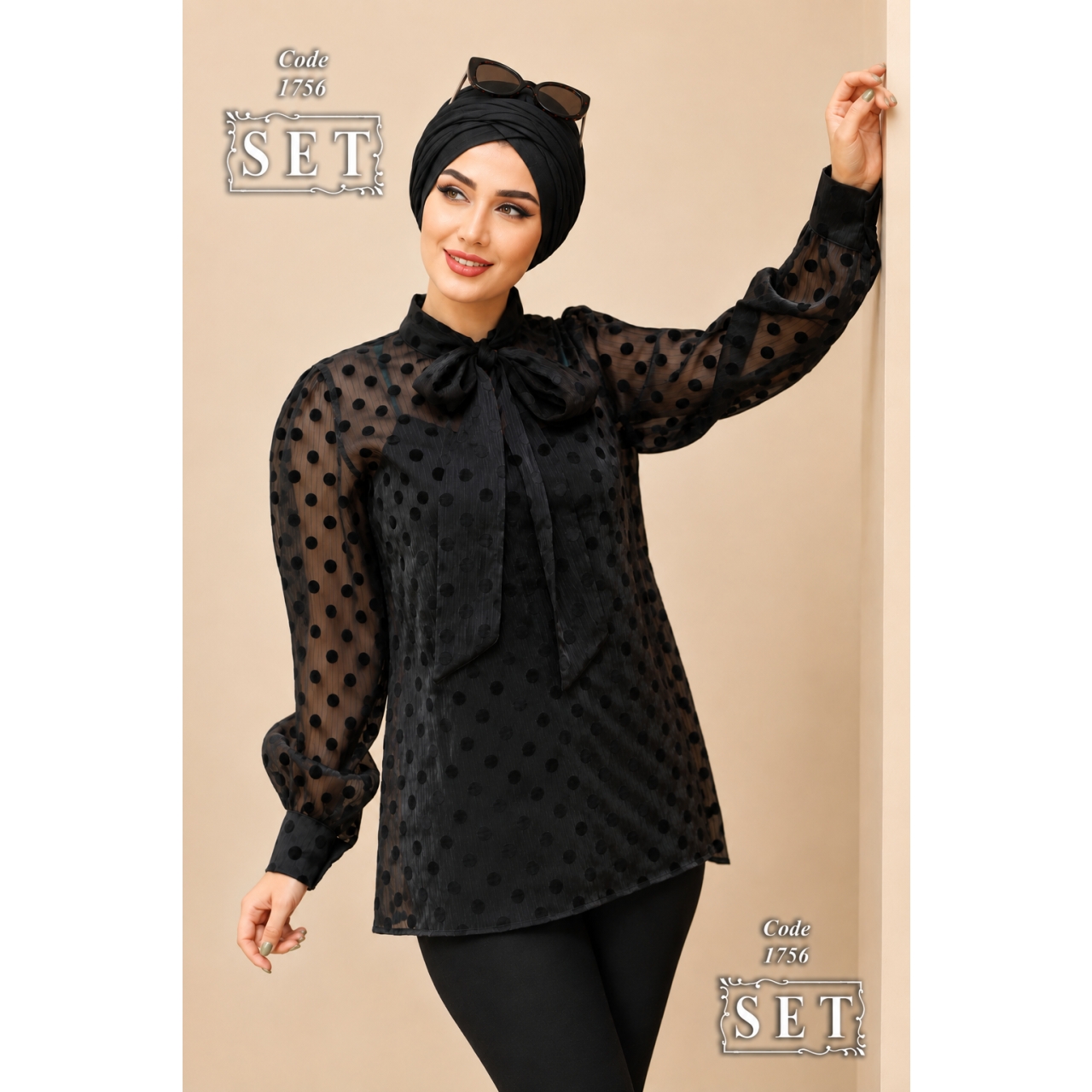شومیز مجلسی مدل کمند رنگ مشکی کد 1756 برند SET