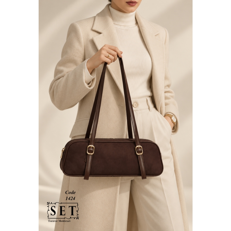 کیف فانتزی زنانه رنگ اسپرسویی طرح نرمینه کد 1424 برند SET