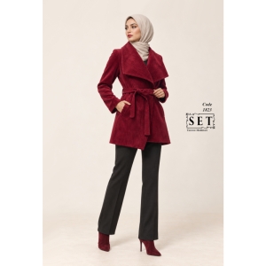 پالتو مخمل مدل لارا رنگ قرمز کلاسیک کد 1823 برند SET