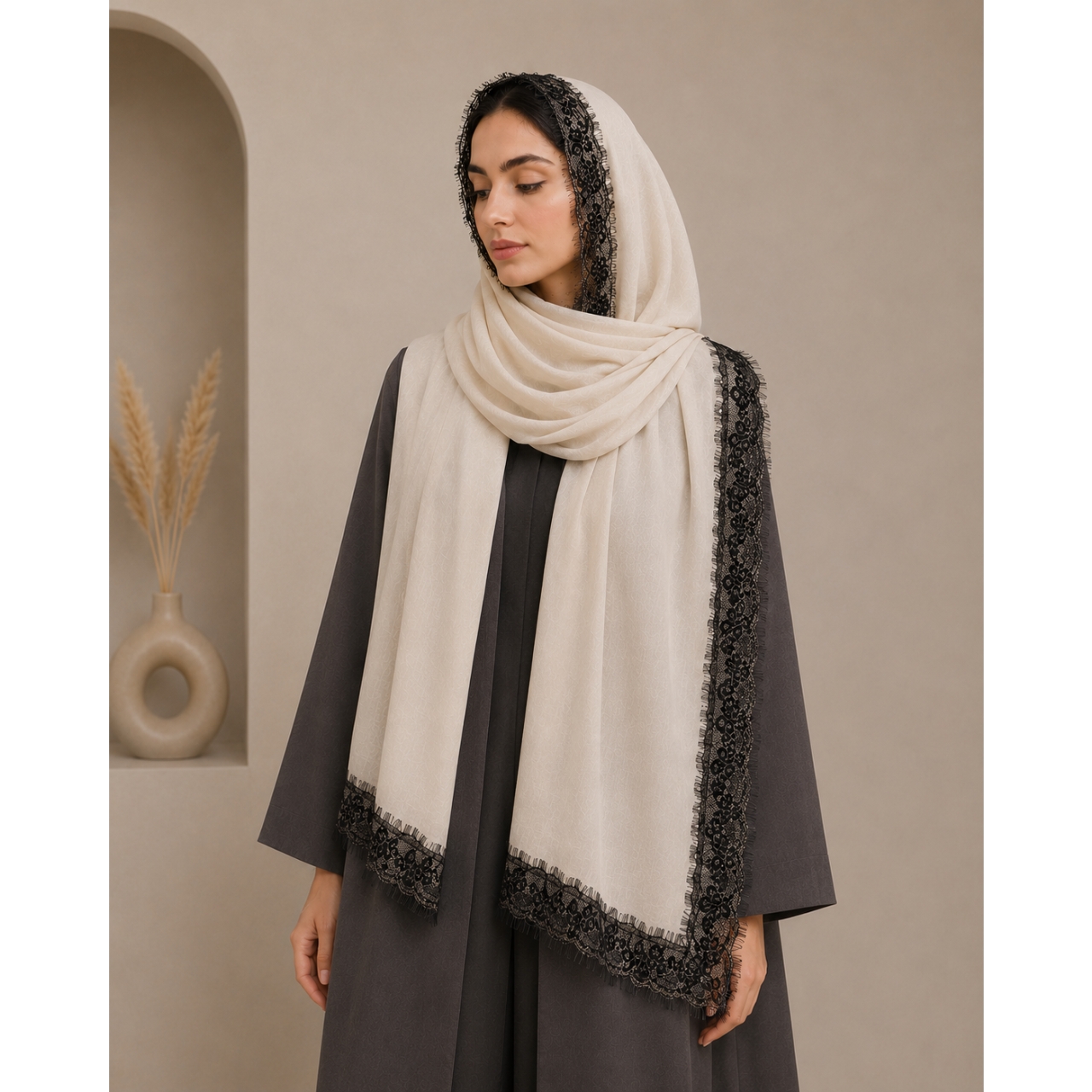 شال روزمره مادام گیپور مشکی