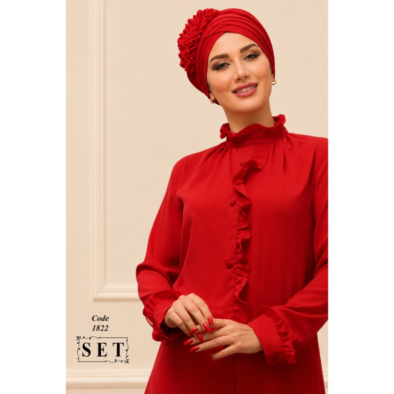 شومیز مدل الماس رنگ قرمز کلاسیک کد 1822 برند SET
