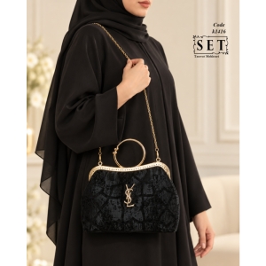 کیف مجلسی زنانه رنگ مشکی طرح LV النگویی کد 1416 برند SET