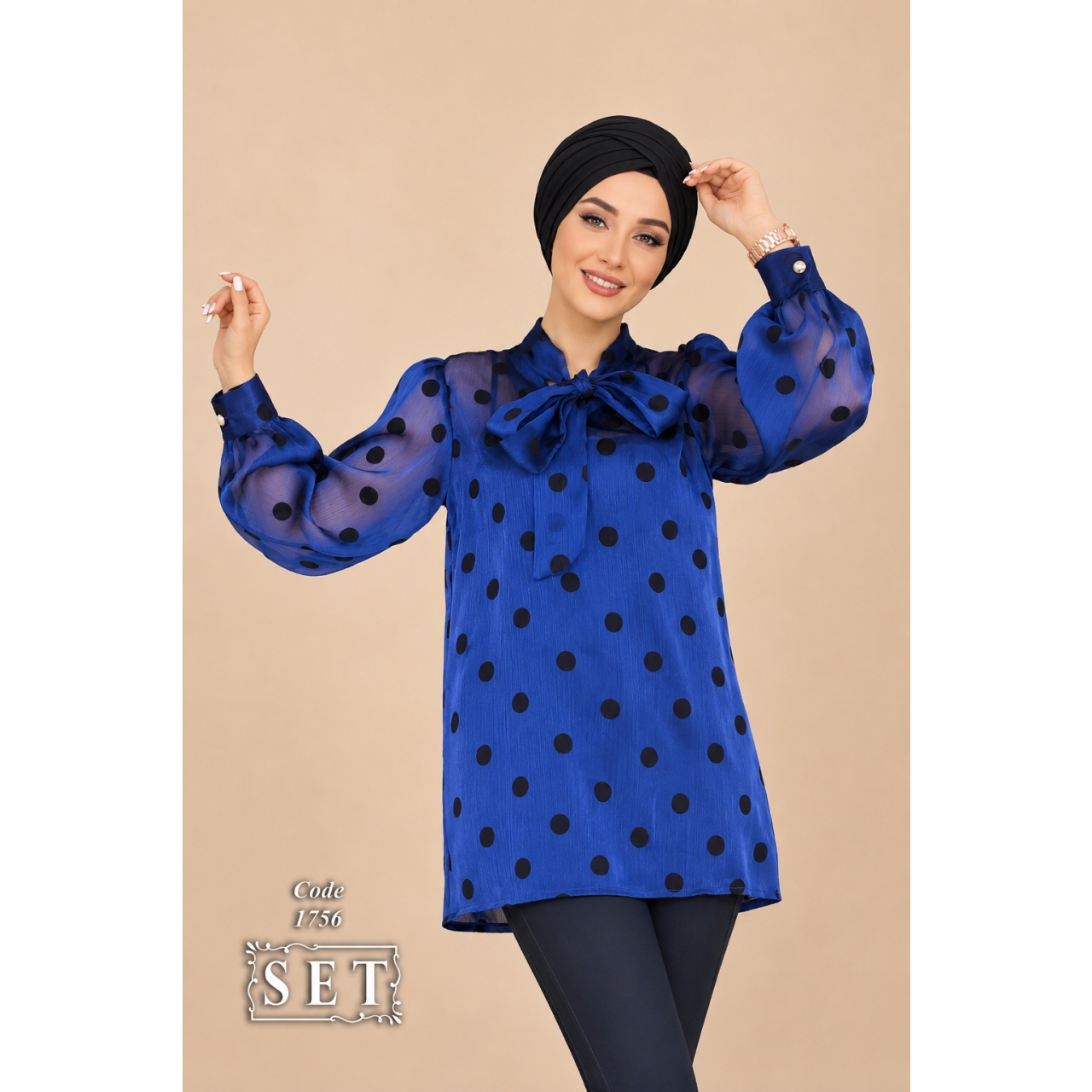 شومیز مجلسی مدل کمند رنگ سورمابی کد 1756 برند SET