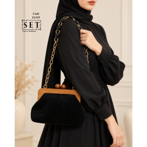کیف مجلسی زنانه رنگ مشکی فانتزی کد 1418 برند SET