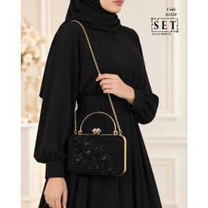 کیف مجلسی زنانه رنگ مشکی طرح گلسان کد 1420 برند SET