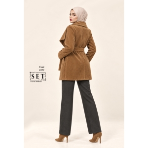 پالتو مخمل مدل لارا رنگ دارچینی کد 1823 برند SET