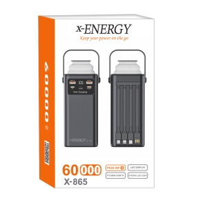 پاوربانک 22.5 وات ایکس انرژی مدل X-865 ظرفیت 60000 میلیآمپرساعت به همراه کابل USB-C و بند آویز