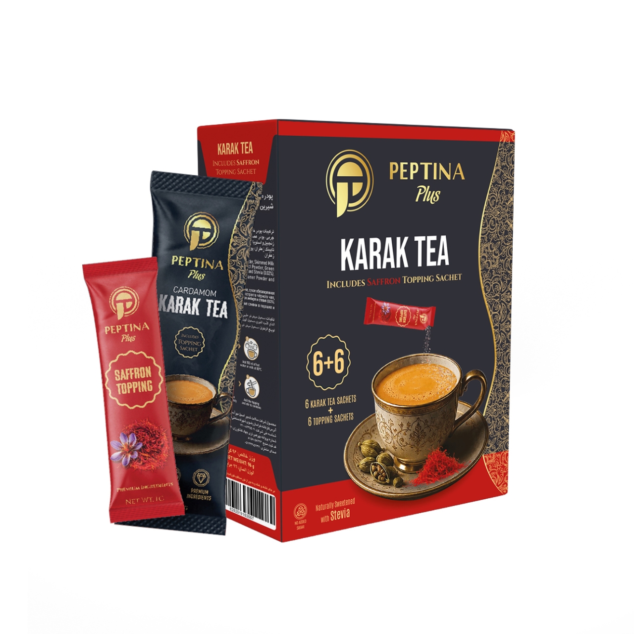 چای کرک با تاپینگ زعفران بدون شکر و شیرین شده با استویا پپتینا جعبه 6 عددی