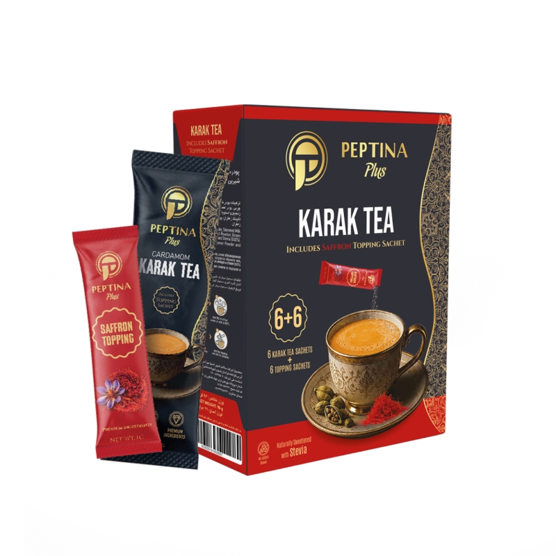 چای کرک با تاپینگ زعفران بدون شکر و شیرین شده با استویا پپتینا جعبه 6 عددی