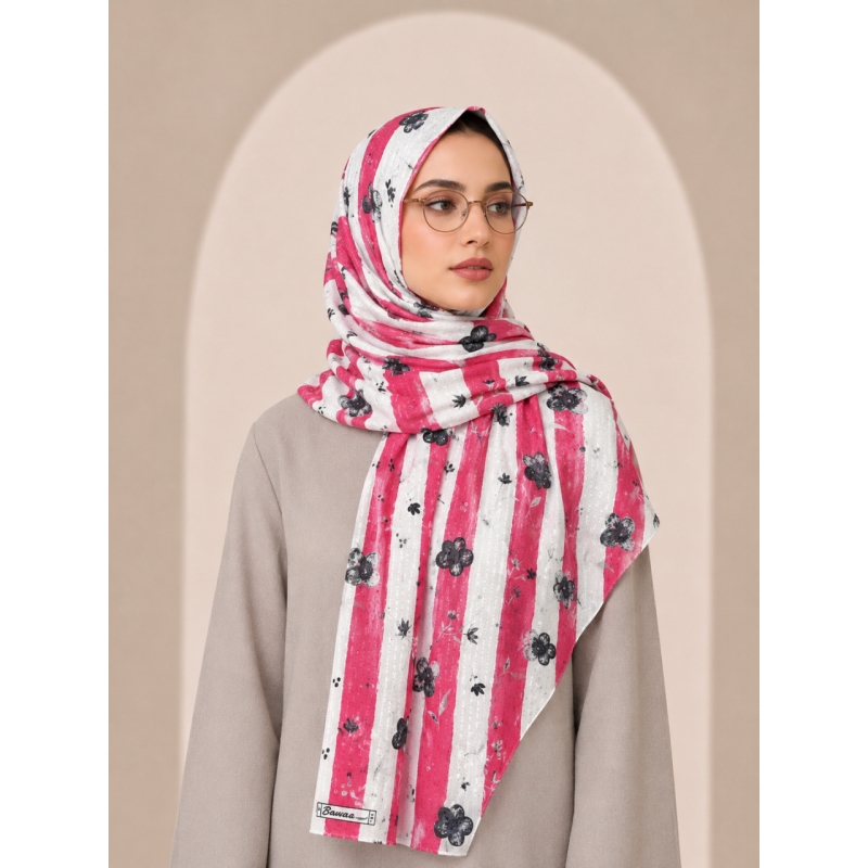 شال دخترانه طرح شکوفه رنگ صورتی